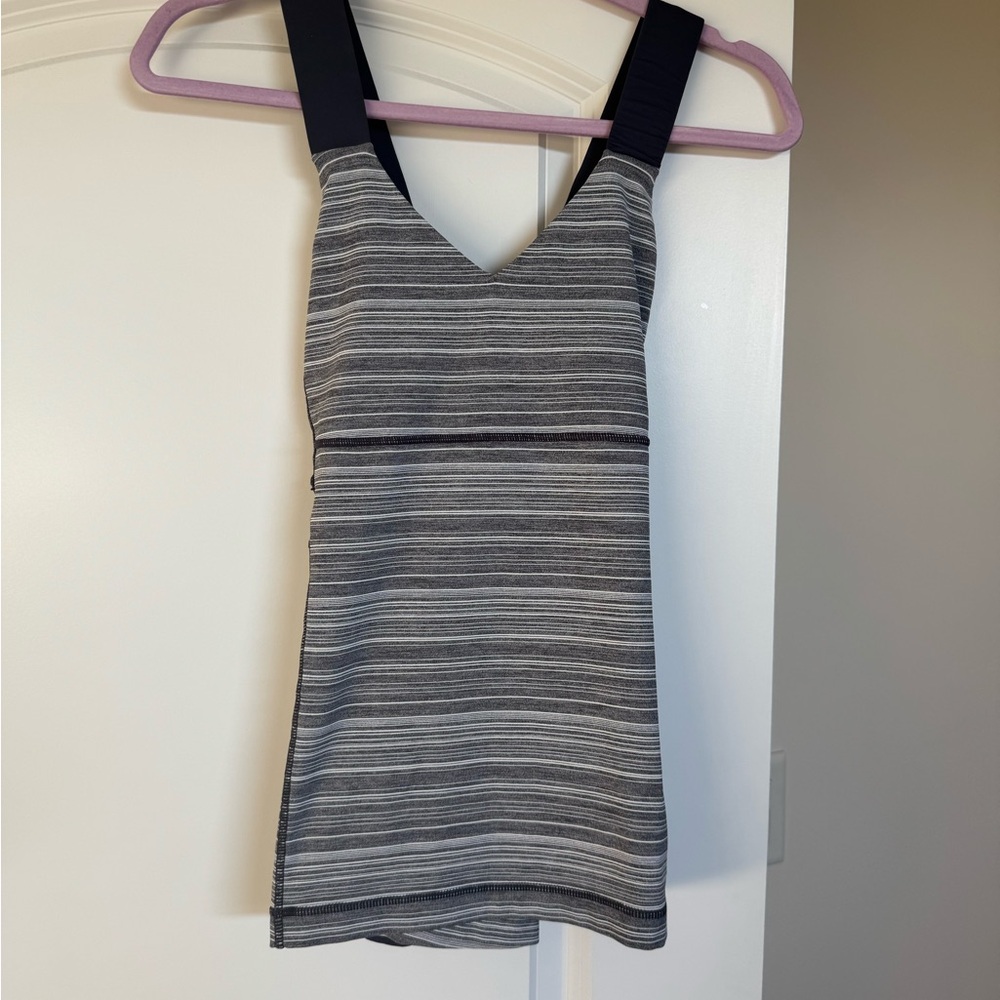 Lululemon Athletica Black and Gray Striped Tank Top